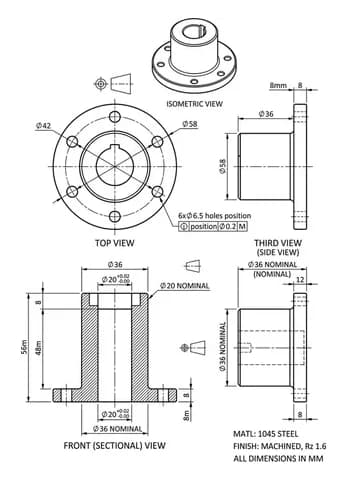 The dimensioned working drawing made from that photo