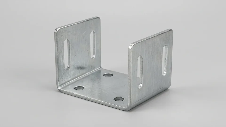A bent sheet steel mounting bracket with slotted holes