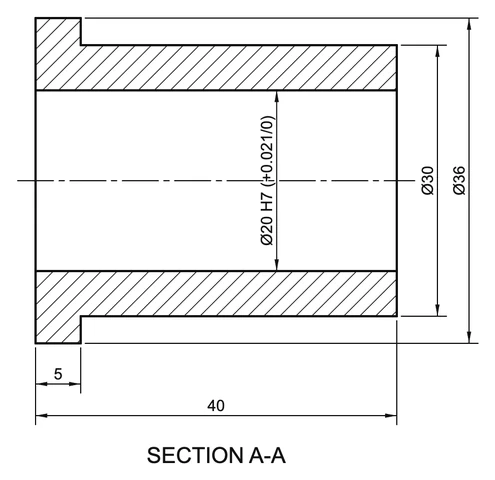 The dimensioned section of the bushing drawn from that sentence