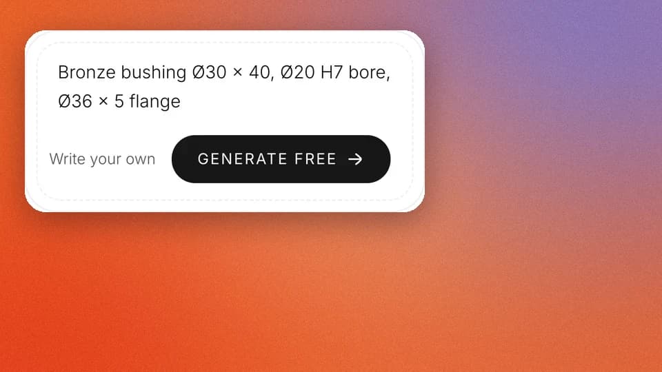 A bronze bushing described in one sentence in the TechDraw AI text box